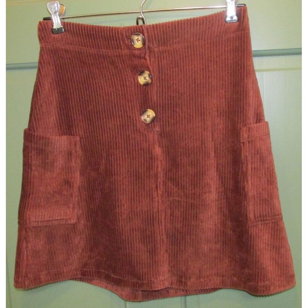 Derek Heart Women's Brown Elastic Waist Wale Corduroy Mini Skirt Size M